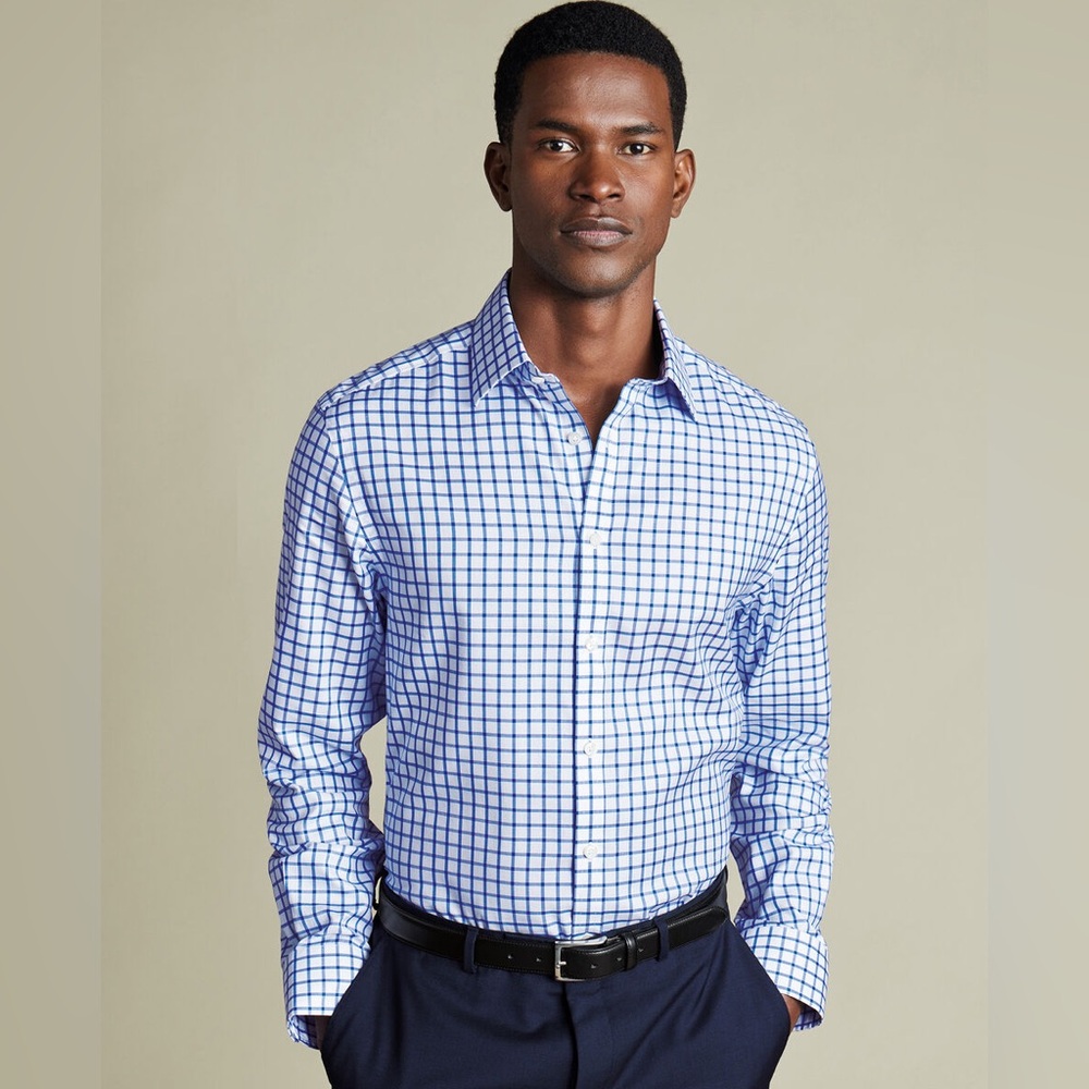 Charles Tyrwhitt Blue and White Check Dress Shirt